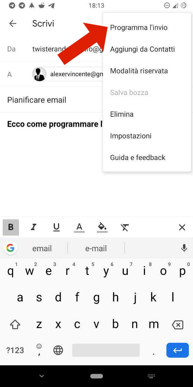 Invio programmato Gmail Android